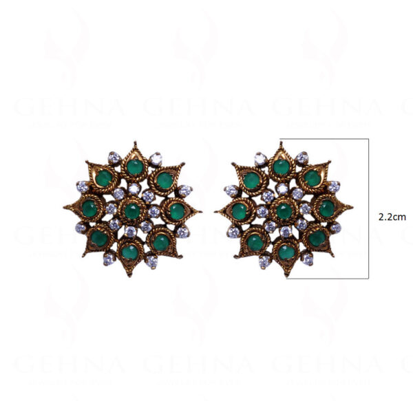 Simulated Diamond & Emerald Studded South Indian Style Earrings FE-1034
