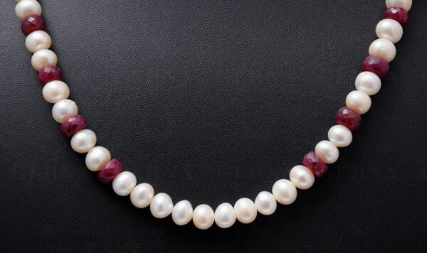 Ruby Gemstone Faceted Round Bead With Fresh Water Pearls NM-1034