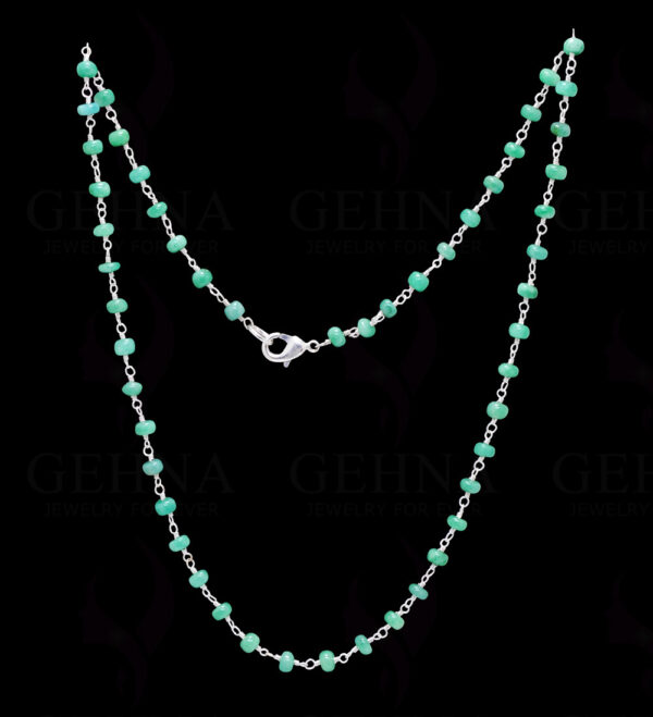 Emerald Gemstone Cabochon Bead Chain In .925 Sterling Silver CP-1034