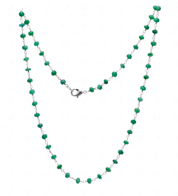 Emerald Gemstone Cabochon Bead Chain In .925 Sterling Silver CP-1034