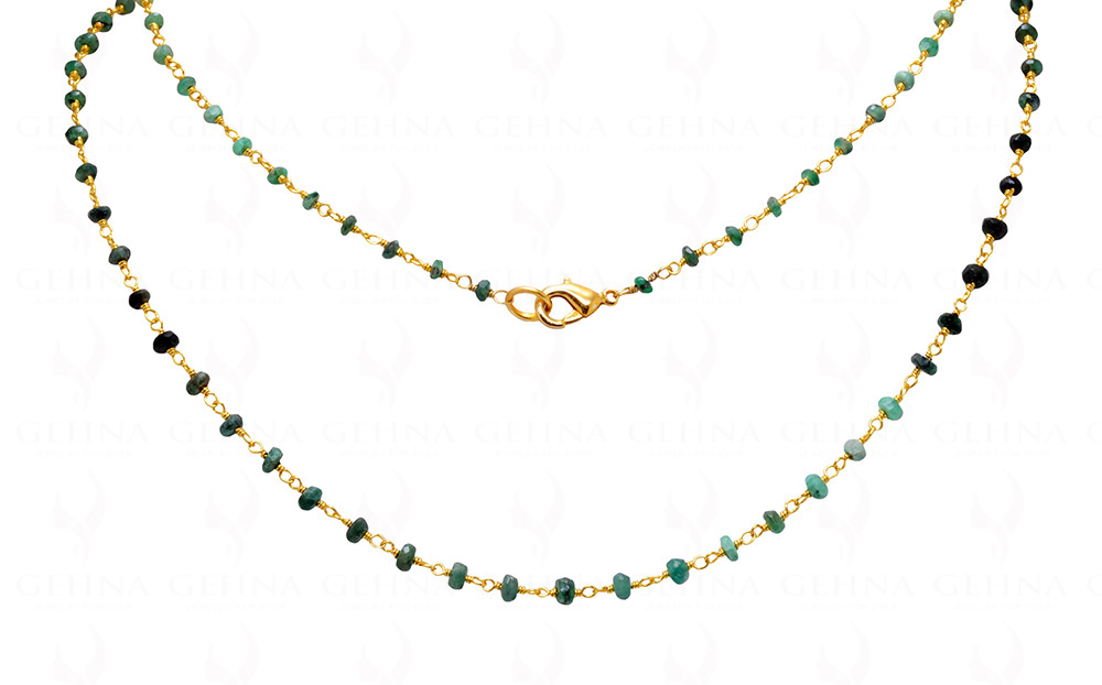 Emerald Shaded Faceted Bead Chain Linked In .925 Silver - Yellow Polish CP-1035