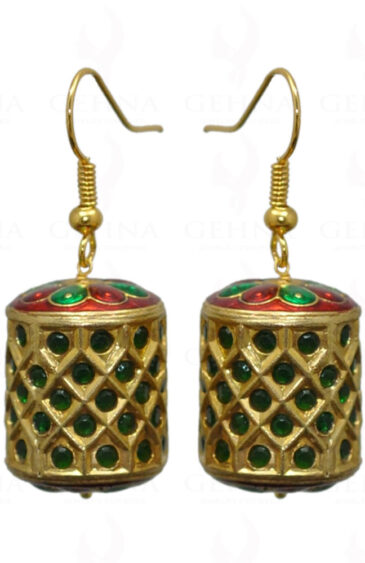 Emerald Stone Studded Jadau Drum Earrings LE01-1035