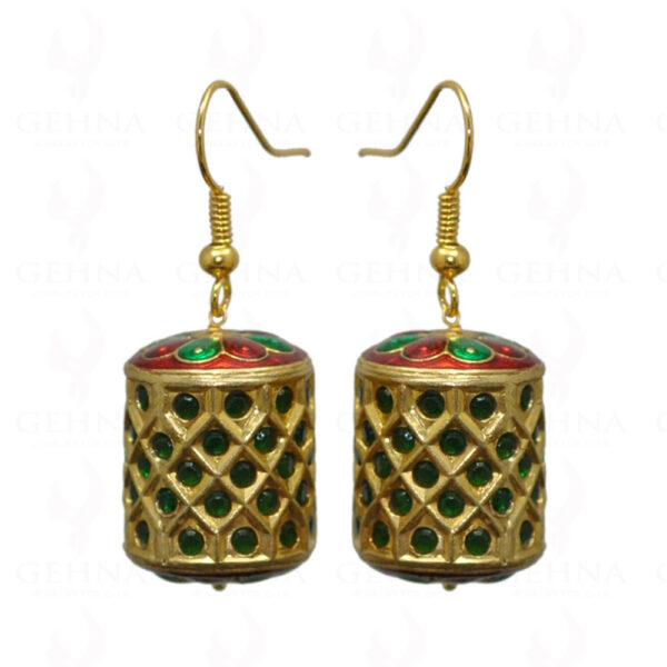 Emerald Stone Studded Jadau Drum Earrings LE01-1035