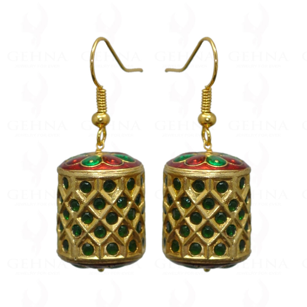 Emerald Stone Studded Jadau Drum Earrings LE01-1035