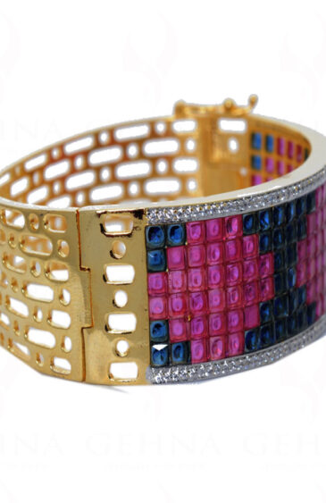Multi Color Synthetic Stone Studded Gold Plated Bracelet FB-1035