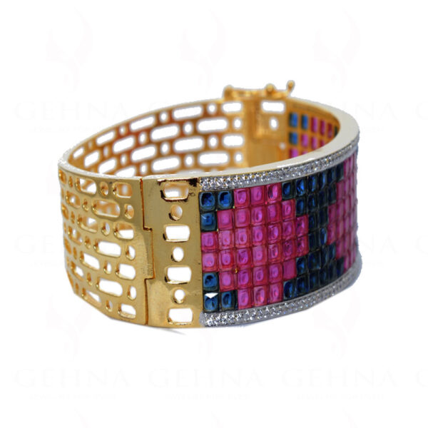 Multi Color Synthetic Stone Studded Gold Plated Bracelet FB-1035