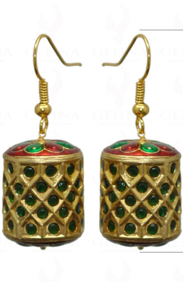 Emerald Stone Studded Jadau Drum Earrings LE01-1035