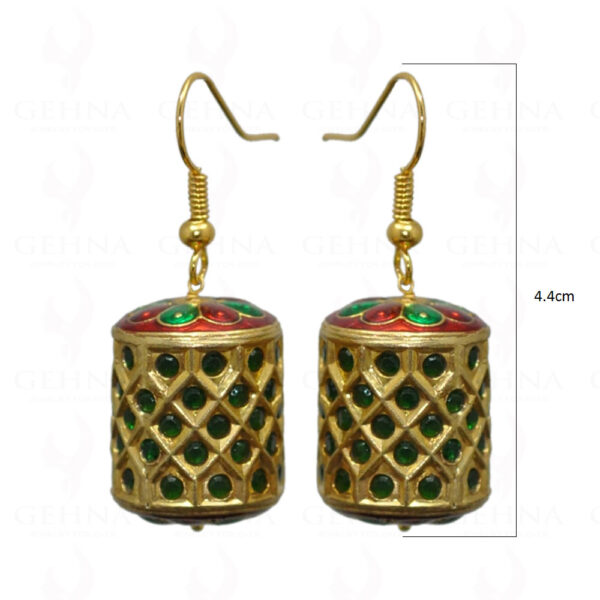 Emerald Stone Studded Jadau Drum Earrings LE01-1035