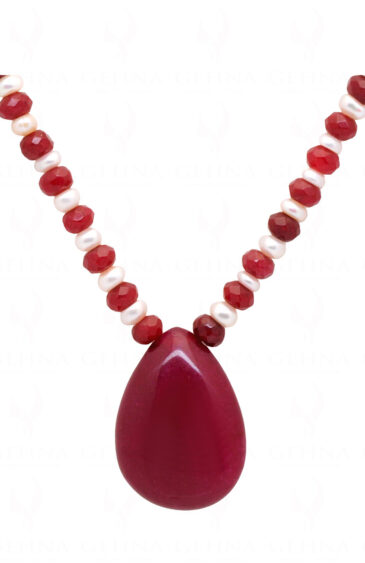 Ruby Gemstone Cabochon Bead & Pendant With Fresh Water Pearls NM-1035