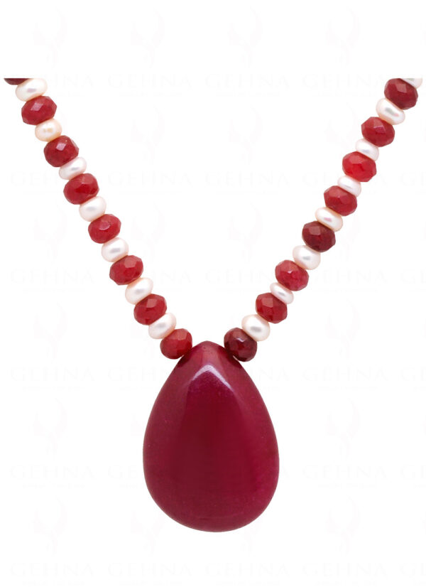 Ruby Gemstone Cabochon Bead & Pendant With Fresh Water Pearls NM-1035