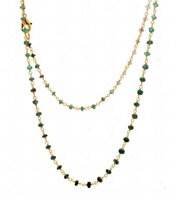 Emerald Shaded Faceted Bead Chain Linked In .925 Silver - Yellow Polish CP-1035