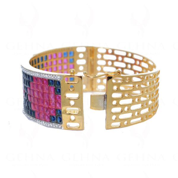 Multi Color Synthetic Stone Studded Gold Plated Bracelet FB-1035