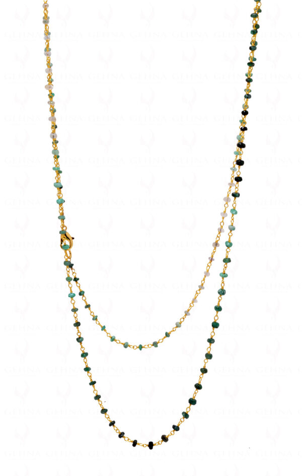 Emerald Shaded Faceted Bead Chain Linked In .925 Silver - Yellow Polish CP-1035