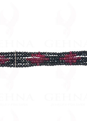 5 Rows Of Ruby & Black Onyx Gemstone Faceted Bead Bracelet BS-1036