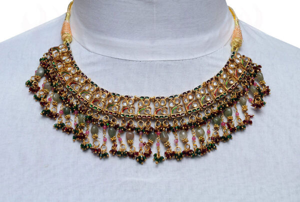 Indian Traditional Style Multi Tourmaline Gemstone Studded Necklace FN-1036