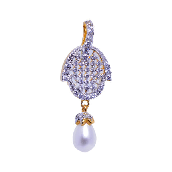 White Pearl & Cubic Zirconia Studded Trendy Pendant & Earring Set FP-1036