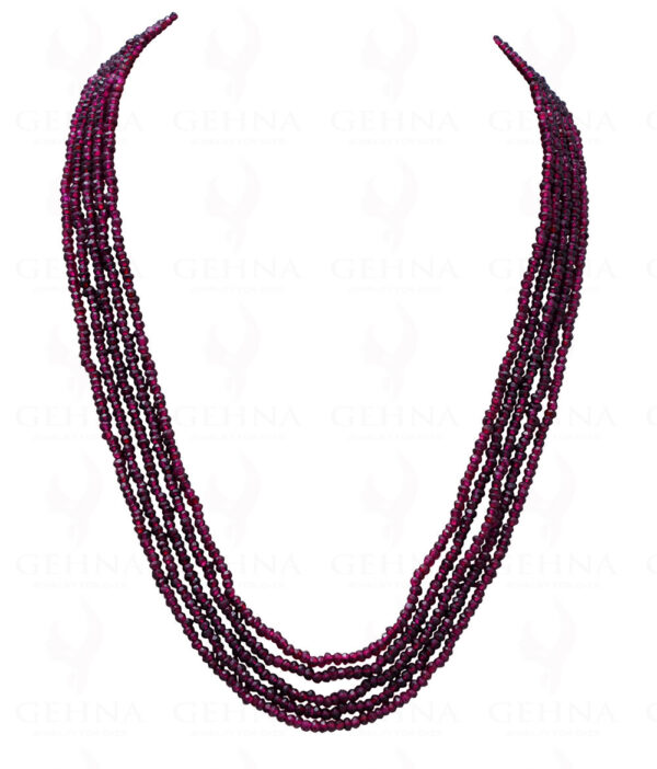 5 Rows of Natural Red Garnet Gemstone Faceted Bead Necklace NS-1036