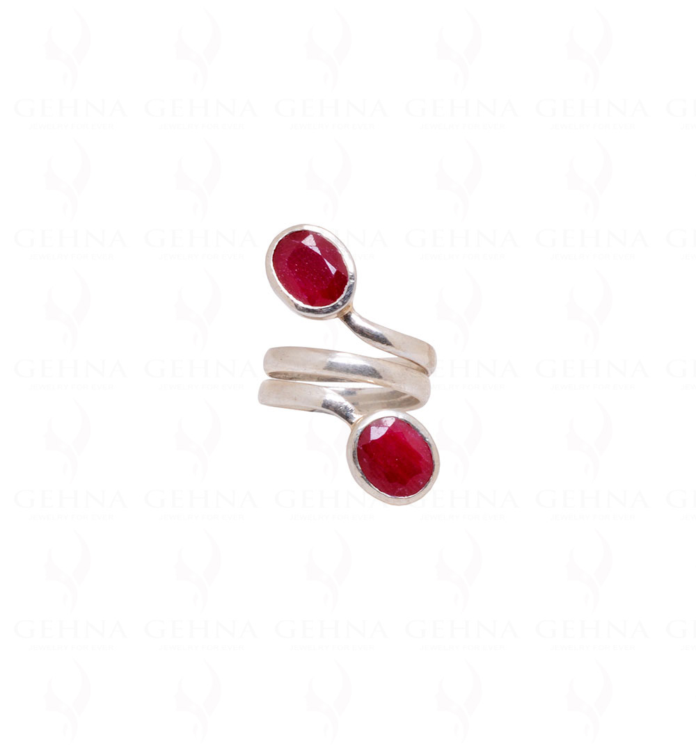 Ruby Gemstone Studded 925 Sterling Solid Silver Snake Shaped Ring SR-1036