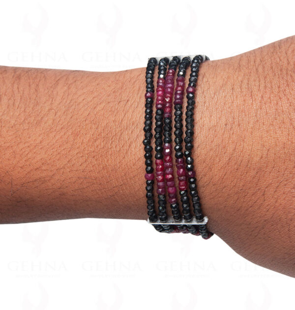5 Rows Of Ruby & Black Onyx Gemstone Faceted Bead Bracelet BS-1036