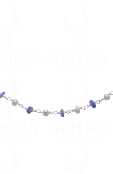 18″ Blue Sapphire Pearl Bead Chain In .925 Sterling Silver Cm1036