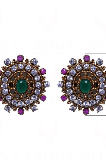 Simulated Diamond, Ruby & Emerald Studded South Indian Earrings FE-1036
