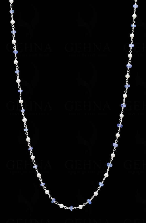 18" Blue Sapphire Pearl Bead Chain In .925 Sterling Silver Cm1036