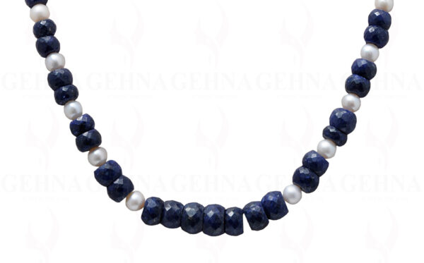 Pearl & Blue Sapphire Gemstone Round Faceted Bead Necklace NM-1036