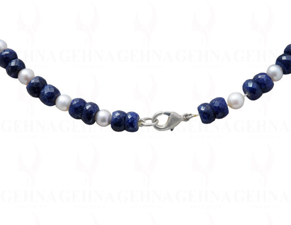 Pearl & Blue Sapphire Gemstone Round Faceted Bead Necklace NM-1036