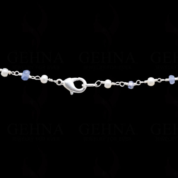 18" Blue Sapphire Pearl Bead Chain In .925 Sterling Silver Cm1036
