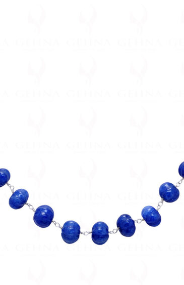 Blue Sapphire Melon Shaped Carving Bead Linked In .925 Silver CP-1037