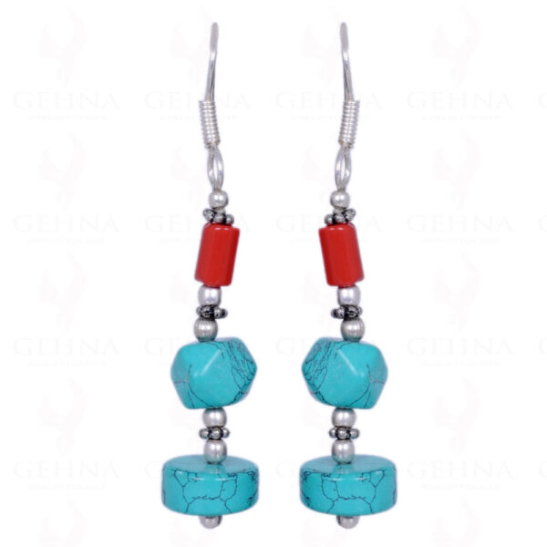 Turquoise & Coral Gemstone Earrings Made In .925 Sterling Silver ES-1037