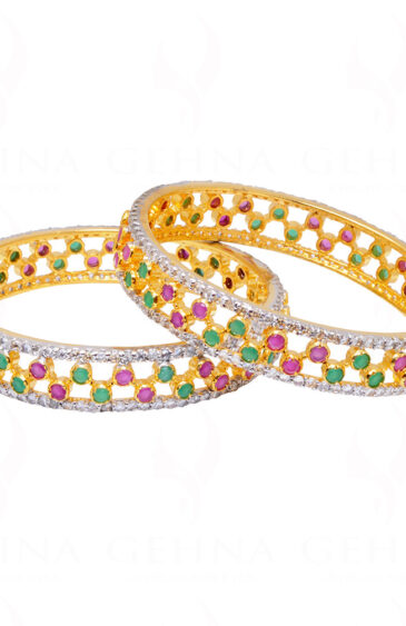 Ruby & Emerald Color Stone Studded Stylish Pair of Bangles FB-1037