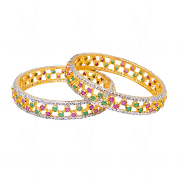 Ruby & Emerald Color Stone Studded Stylish Pair of Bangles FB-1037