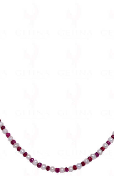 Pearl & Ruby Gemstone Round Faceted Bead String NM-1037