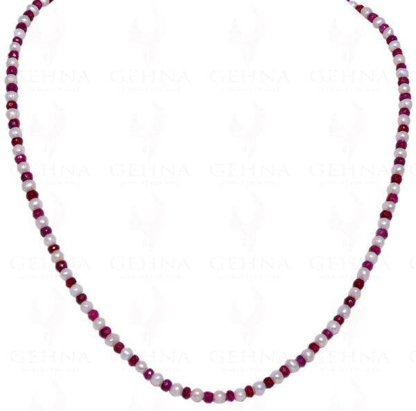 Pearl & Ruby Gemstone Round Faceted Bead String NM-1037