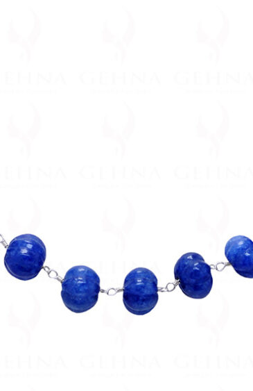 Blue Sapphire Melon Shaped Carving Bead Linked In .925 Silver CP-1037