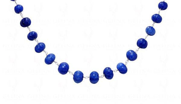 Blue Sapphire Melon Shaped Carving Bead Linked In .925 Silver CP-1037