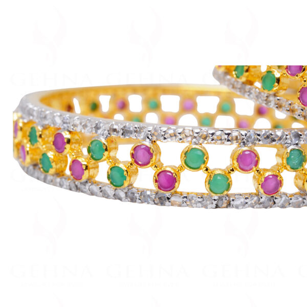 Ruby & Emerald Color Stone Studded Stylish Pair of Bangles FB-1037