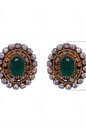 Simulated Diamond & Emerald Studded South Indian Style Earrings FE-1037