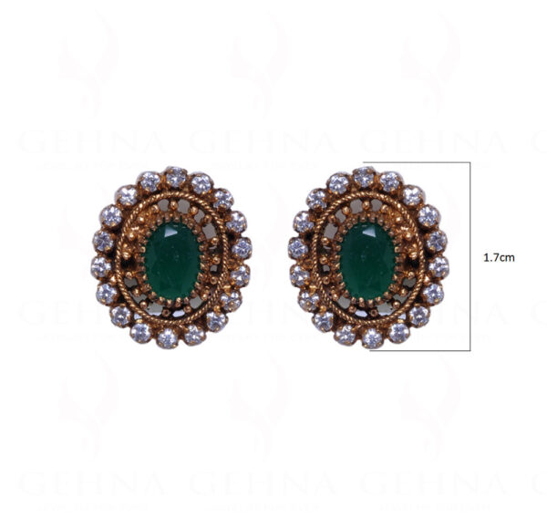 Simulated Diamond & Emerald Studded South Indian Style Earrings FE-1037