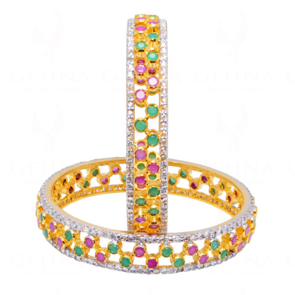 Ruby & Emerald Color Stone Studded Stylish Pair of Bangles FB-1037