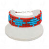 5 Rows Of Coral & Blue Turquoise Gemstone Bead Bracelet BS-1037
