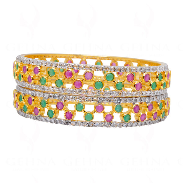 Ruby & Emerald Color Stone Studded Stylish Pair of Bangles FB-1037