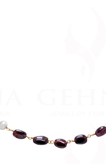 18″ Pearl & Garnet Oval Gemstone Bead Chain In .925 Sterling Silver Cm1038