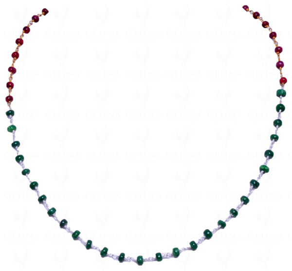 Emerald & Ruby Gemstone Bead Chain Linked In .925 Sterling Silver CP-1038