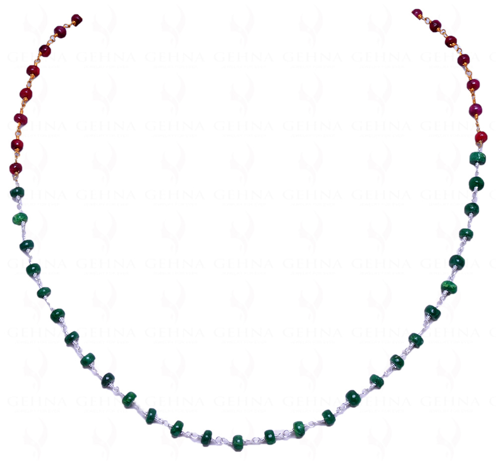 Emerald & Ruby Gemstone Bead Chain Linked In .925 Sterling Silver CP-1038