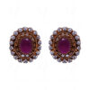 Simulated Diamond & Ruby Studded Round Shape Earrings FE-1038