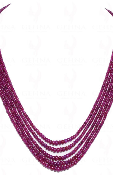 5 Rows Of Ruby Gemstone Round Cabochon Bead Necklace NP-1038