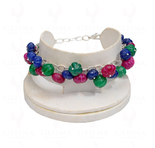 Ruby Emerald Blue Sapphire Gemstone Melon Shape Bracelet BS-1038