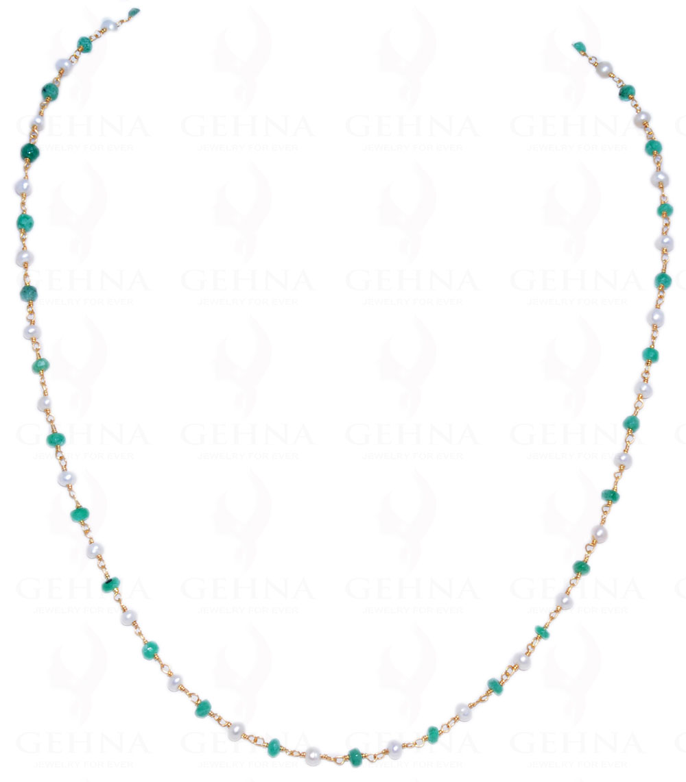 Pearl & Emerald Faceted Bead Chain In .925 Sterling Silver Cm1039